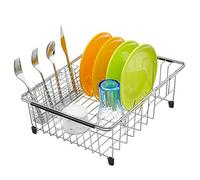 iPEGTOP Égouttoir à Vaisselle Extensible en Acier Inoxydable 304, Râtelier à Vaisselle pour Évier ou Comptoir, Adaptable à Différentes Tailles d'Évier, Porte-Couverts Amovible, pour la Cuisine