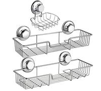 iPEGTOP Lot de 3 paniers de douche et porte-savon pour salle de bain, shampooing, après-shampoing, cuisine, organisateur de rangement en acier inoxydable SUS304, sans perçage avec ventouse