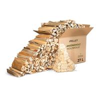 iPELLET Bois d'allumage en pin - Boîte de 27 l (environ 7 kg) avec allume-feux en laine de bois - Produit naturel - Allume-cheminée pour four, barbecue et foyer