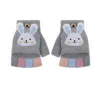 IPENNY Gants Demi-Doigts à Double Usage Mitaines Tricotées Chauds pour Enfants Fille Garçons Hiver Gants à Clapet sans Doigts 2-6 Ans Gris Lapin