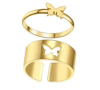 Ipetboom 1 Jeu Anneau D'animaux Ajustable Anneaux D'animaux Bijoux Femme Décor De Bagues Anneau De Doigt Décoration De La Main Bague Décorative Or Véritable 14 Carats Doré 2 Pièces