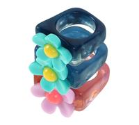 Ipetboom 1 Jeu Résine Vintage Anneaux Délicats Fleurs Colorées Pour Femme Fantaisie Chic 3 Pièces