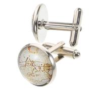 Ipetboom 1 Paire Boutons de Manchette Hommes Accessoires de Chemise Boutons de Manchette Ronds Boutons de Manchette pour garçons d'honneur Boutons de Manchette Carte du Monde Métal
