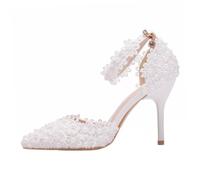 Ipetboom 1 Paire Chaussures de Mariée Blanches à Talons Aiguille avec Fleurs Dentelle Élégantes et Confortables pour et Célébrations