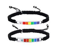 Ipetboom 1 Paire de Bracelets Tissés en Acier Titane Cordon Nylon Noir Réglable Décorations Zircon Arc-en-Ciel Bracelets Couple Unisexes pour Présent et Usage Quotidien