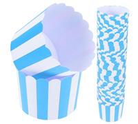 Ipetboom 100 Pièces Caissettes Cupcake Papier Bleu Rayé Lot de Résistantes à Haute Température pour Muffins Gâteaux et pour Mariage et Anniversaire