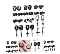 Ipetboom 12 paires Boucles Oreilles Pendantes Croix Acier Inoxydable Noir Punk Piercing Oreille Accessoire pour Hommes et Femmes