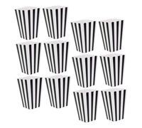 Ipetboom 12 pièces Boîtes à Popcorn Papier Rayées Noires Conteneurs pour Popcorn et Boîtes à Frites pour Fêtes Mariages Cinéma et Événements Thématiques