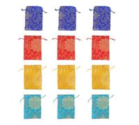 Ipetboom 12 pièces Pochette à Cordon Brodée Vintage pour Emballage Cadeaux et Rangement Bijoux Couleurs Assorties Rouge Jaune et Pochette de Stockage Polyvalente pour Bonbons Jouets et