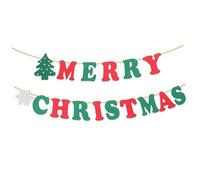 Ipetboom 15pièces Bannière Joyeux Noël Lettres avec Flocons de Décoration de Fête Maison Ruban