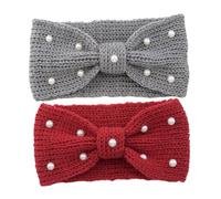 Ipetboom 2 pièces Bandeau Tricoté avec Perles et Nœud Élégant Serre-oreilles Léger et Respirant pour Femmes Cache-oreilles Chaud et Élégant Accessoire Mode Hiver Polyvalent