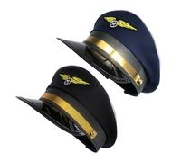 Ipetboom 2 pièces Casquette Garçon Fille Réglable pour Cosplay Chapeau de Capitaine Décoratif Noir et Bleu Accessoire Costume Hôtesse de Air Lot pour Déguisement Fête