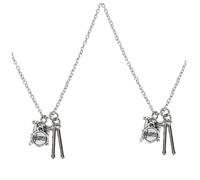 Ipetboom 2 Pièces collier de Collier argenté petit tambouriner faire la fête décor pendentif instrument de musique pendentif musical bijoux de bijoux de batteur alliage