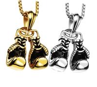 Ipetboom 2 pièces Collier Pendentif Gants de Boxe Métal Argenté Chaîne Inoxydable pour Homme et Femme Punk Set