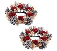 Ipetboom 2 Pièces Couronnes de Noël pour Bougies Anneaux Décoratifs Ruraux pour Bougies Pilier et Chauffe-Plat Ornements Miniatures pour Décoration de Table Mariage et Fêtes Hiver