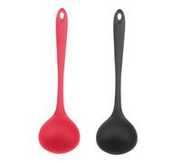 Ipetboom 2 pièces Cuillères Silicone de Cuisine Long Manche Ustensiles Résistants Chaleur pour Soupe et Porridge Lot de Cuillères Noir et Rouge Nettoyage Facile et Confort Dutilisation