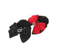 Ipetboom 2 Pièces Filet à Cheveux pour Chignon avec Nœud en Strass Filet Crochet Français Satin Doux Rouge et Noir Couvre-chignon pour Coiffure Professionnelle Hôtesses Infirmières Banques