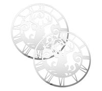 Ipetboom 2 Pièces Horloge Murale Miroir Rond Acrylique avec Chiffres Romains et Autocollant Mural Cerf Décoration Murale Auto Adhésive pour Salon Chambre Bureau et Argenté