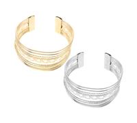 Ipetboom 2 Pièces Multilayer Wide Open Cuff Bracelets Adjustable Metal Bangle Fashion Jewelry For Women Party Office Casual Wear