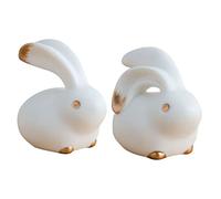 Ipetboom 2 pièces Ornement de Lapin Céramique Décoration de Bureau Créative Blanche et Dorée Petite Figurine Unique pour Chambre Garçon et Décoration Pâques