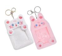 Ipetboom 2 Pièces Porte-clés Carte Identité Peluche Étui Porte-badge Cartoon Animal Mignon Blanc Chat Lapin Clignotant Porte-cartes Compact Sécurisé pour Femmes et Filles