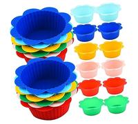 Ipetboom 24 Pièces Lot de Moules Muffins Silicone Réutilisables Antiadésifs Caissettes de Cuisson Greaseproof Style Fleur Pour Pâtisseries et Boulangeries