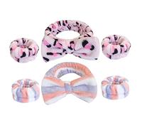 Ipetboom 2ensembles Bandeau Poignets Absorbant Pour Spa Le Maquillage Soins Du Visage Avec Design Mignon Léopard Et Rayures Bleues Et Rouges