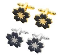 Ipetboom 2paires Boutons Manchette Fleurs Femmes Design Cerisier Élégant Légers Et Durables Accessoires Chemise Professionnels Lot Pour Tenue Business