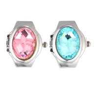 Ipetboom 2pcs Montres à Doigt à Clapet Créatives en Quartz Bracelet Élastique, Design Floral Unique, Adaptées pour Femmes Tour de Doigt 4,8-6 Cm Couleur Aléatoire