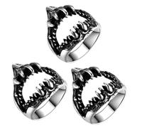 Ipetboom 3 Pièces Anneau d'hommes de la bouche de requin Bague élégante Anneaux pour la mode des hommes bijoux sympas pour hommes anneaux d'animaux anneaux punks bague homme Acier au titane