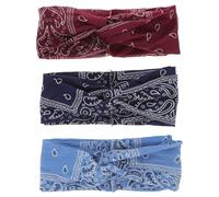 Ipetboom 3 pièces Bandeaux Cheveux Bohème Larges Torsadés avec Imprimé Floral pour Femmes Serre-tête Élastique Non Glissant pour Yoga Course et Sports Plein Air Lot de Bleu Foncé Bleu