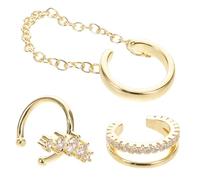 Ipetboom 3 pièces Boucles Oreilles Femme Géométriques Élégantes Non Percées Manchettes Clip Zircon Scintillant Confortables et Durables pour Toutes Occasions