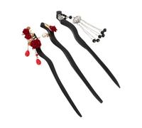 Ipetboom 3 Pièces Épingles à Cheveux Bois Rose avec Longs Pendentifs à Pompons Accessoires pour Chignons Élégants Bâtons de Mariage et Updo et Mariées