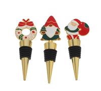 Ipetboom 3 Pièces Holiday Wine Stopper Set Festive Glass Bottle Caps Santa Claus Wreath Elf Drink Bottle Sealers For Christmas Party Supplies