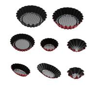 Ipetboom 3 pièces Moule à Œufs Acier Antiadhésif pour Pâtisserie Bord Festonné pour Cupcakes Muffins Cuisson Uniforme pour Desserts Maison Noir et Rouge
