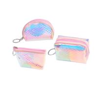 Ipetboom 3 Pièces Porte Holographique TPU Motif Écailles de Poisson Sac à Main Brillant avec pour Cartes Bancaires et Petits Objets Style Aléatoire Semicircle Trapézoïdal Carré