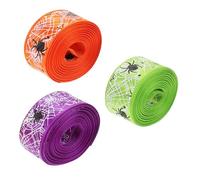 Ipetboom 3 Rouleaux Ruban Halloween Araignée Motif Toile Araignée Orange Vert pour Décoration Fête Diy Couronne Cadeau Effrayant