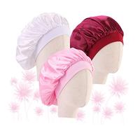 Ipetboom 3pièces Lot De Bonnets De Nuit Satin à Large Bord Respirants Et Élastiques Pour Garçon Fille Blanc Rose Rouge Vins