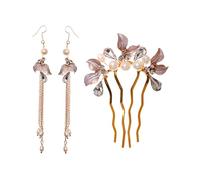 Ipetboom 3pièces Peigne à Cheveux Forme Strass Barrette Et Boucles Oreilles Pour Femme Assortiment De Coiffure Mariage