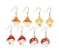 Ipetboom 4 Paires Boucles D'oreilles Tiges Champignons Charmes De Champignons Boucles D'oreilles En Suspens Pour Les Femmes Les Filles Pendent Des Boucles D'oreilles Alliage