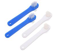 Ipetboom 4 pièces Brosse à Dents Double Tête Petite pour Prothèses Soins Dentaires Bucco-dentaires Nettoyage Blanc et Bleu Doux pour Gencives et Dentiers