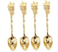 Ipetboom 4 pièces Cuillères à Dessert de Doré Design Vintage Campagne avec Motif Raisin Cuillères Métalliques Polyvalentes pour et Thé