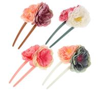 Ipetboom 4 Pièces Épingles à Cheveux Fleur Tissu Roses Bi-colorées U-forme Style Chinois pour Femmes et Filles Accessoires Traditionnels pour Chignons Longs et Coiffures Élégantes
