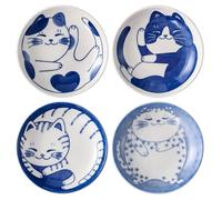 Ipetboom 4 pièces Lot de Assiettes Sauce Céramique Motif Chat Japonais Petits Plats Multifonctions pour Condiments et Apéritifs