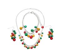 Ipetboom 4pièces Collier De Noël Avec Clochette Bracelet Dentelle Coloré Et Boucles Oreilles Ensemble De Bijoux De Décoration Pour Femme
