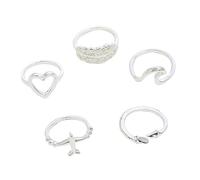 Ipetboom 5 Pièces Anneau de vague plaqué anneau d'avion anneau creux bague coeur aimant anneau en metal