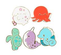 Ipetboom 5 pièces Broches Émaillées Animaux Marins Broches Cartoon Décoratives pour Vêtements Accessoires Mode et Sacs Pins Animaux Marins Adorables pour Femmes et Étudiants