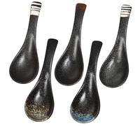 Ipetboom 5 pièces Set de Cuillères Céramique Vintage Multifonctions Cuillères à Soupe Japonaise Simples et Confortables pour Riz Porridge et Miso Ustensiles de Table et
