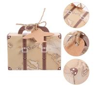 Ipetboom 50 Boîtes à Bonbons Vintage de Mini Valise en Papier Kraft avec Étiquette et Corde de Jute, Coffret Présent 50 Pièces pour Mariage, Fête Prénatale et Décoration de Voyage