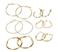 Ipetboom 6 paires Boucles Oreilles Créoles Rétro Ensemble de Oreilles Géométriques Carrées avec Perles Bijoux pour Femmes Élégants